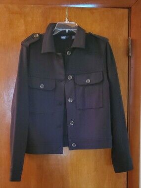 Lands' End Black Military-Style Button Front Jacket
